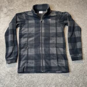 Columbia Youth XL Fleece Jacket‎ Buffalo Plaid Gray Black Full Zip Boys Kids